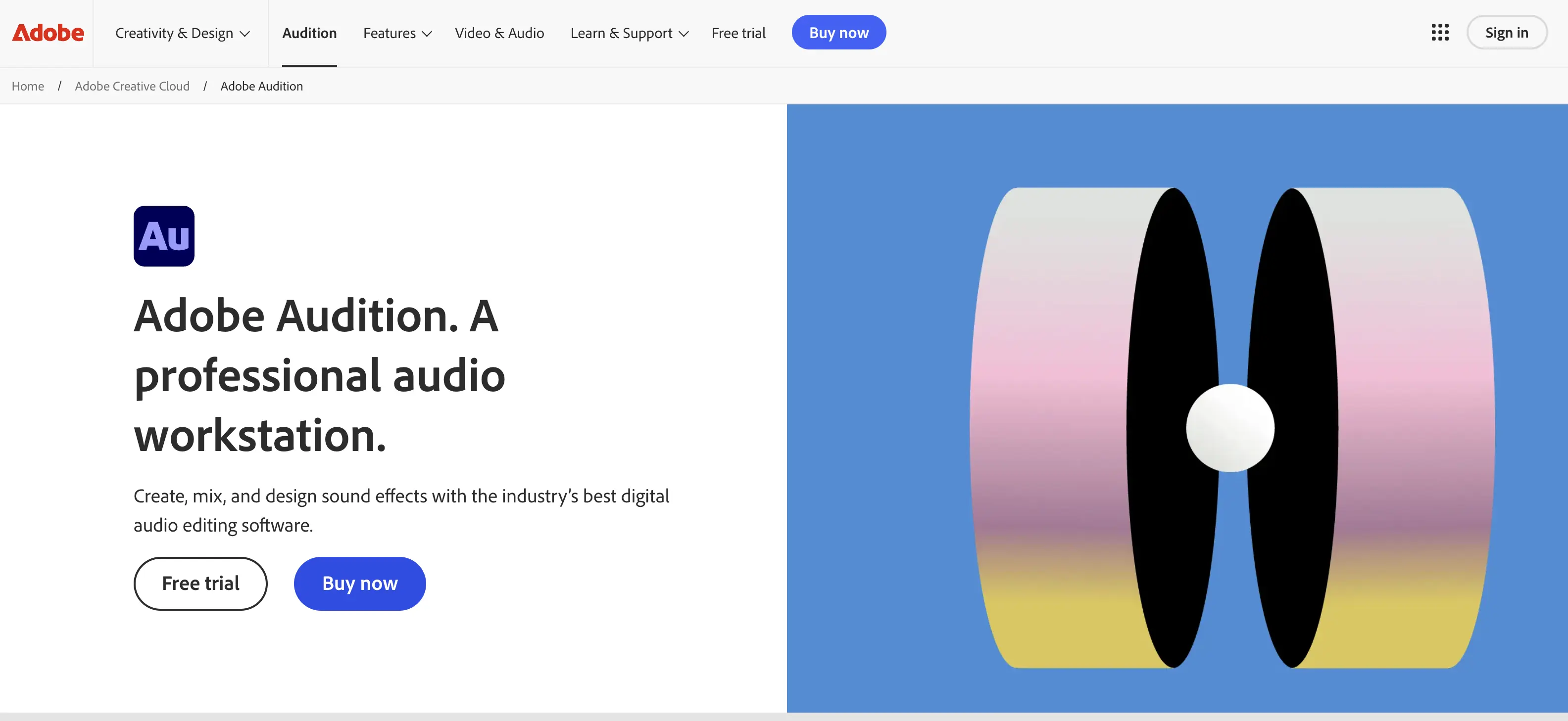 Adobe Audition landing page Adobe Audition Landing page