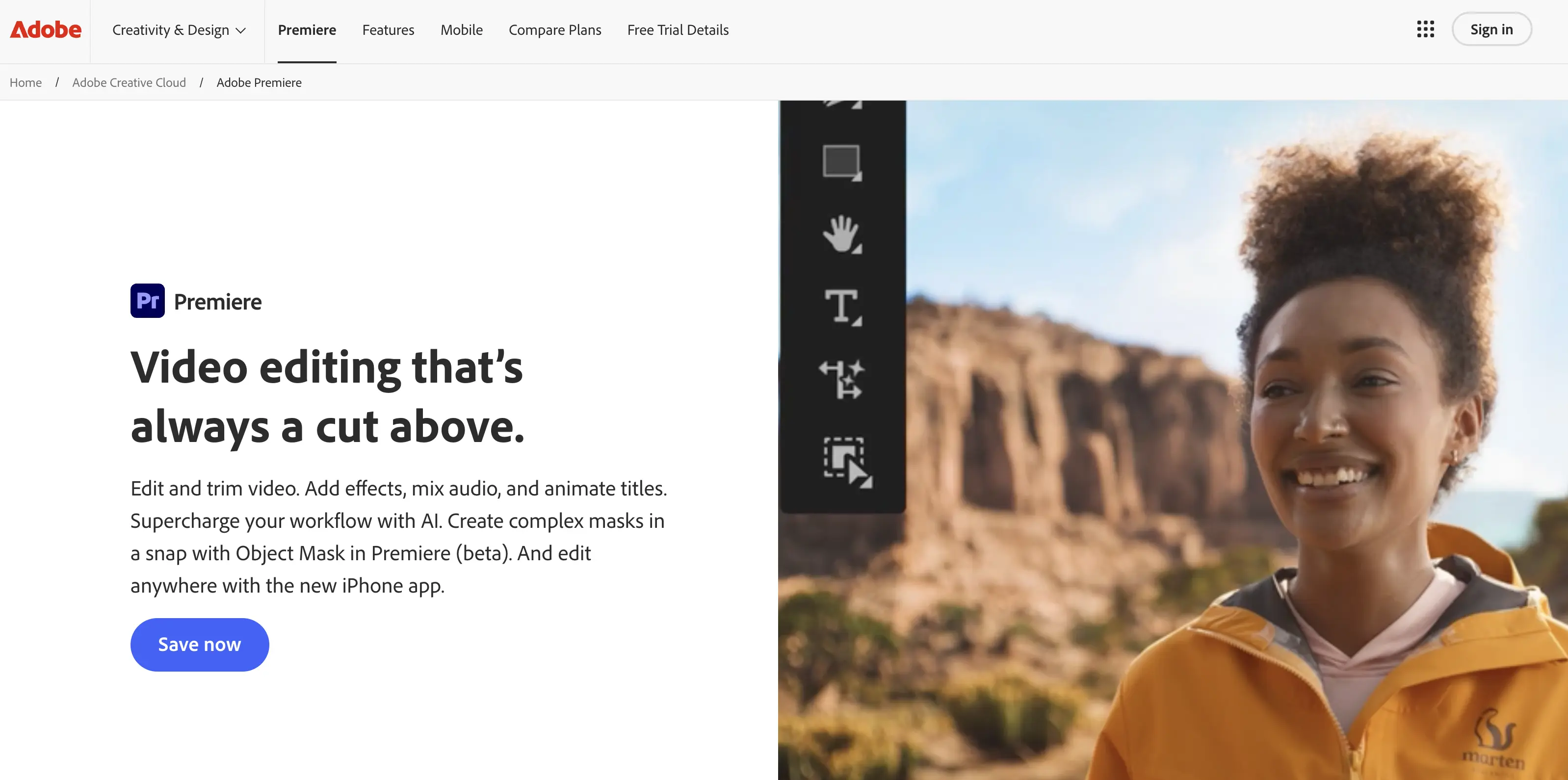 Adobe Premier Pro landing page Adobe Premier Pro Landing page